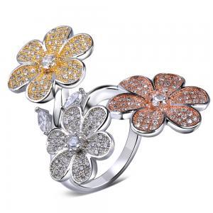 Cubic Zircon Flower Rings For Women With 18k Gold..