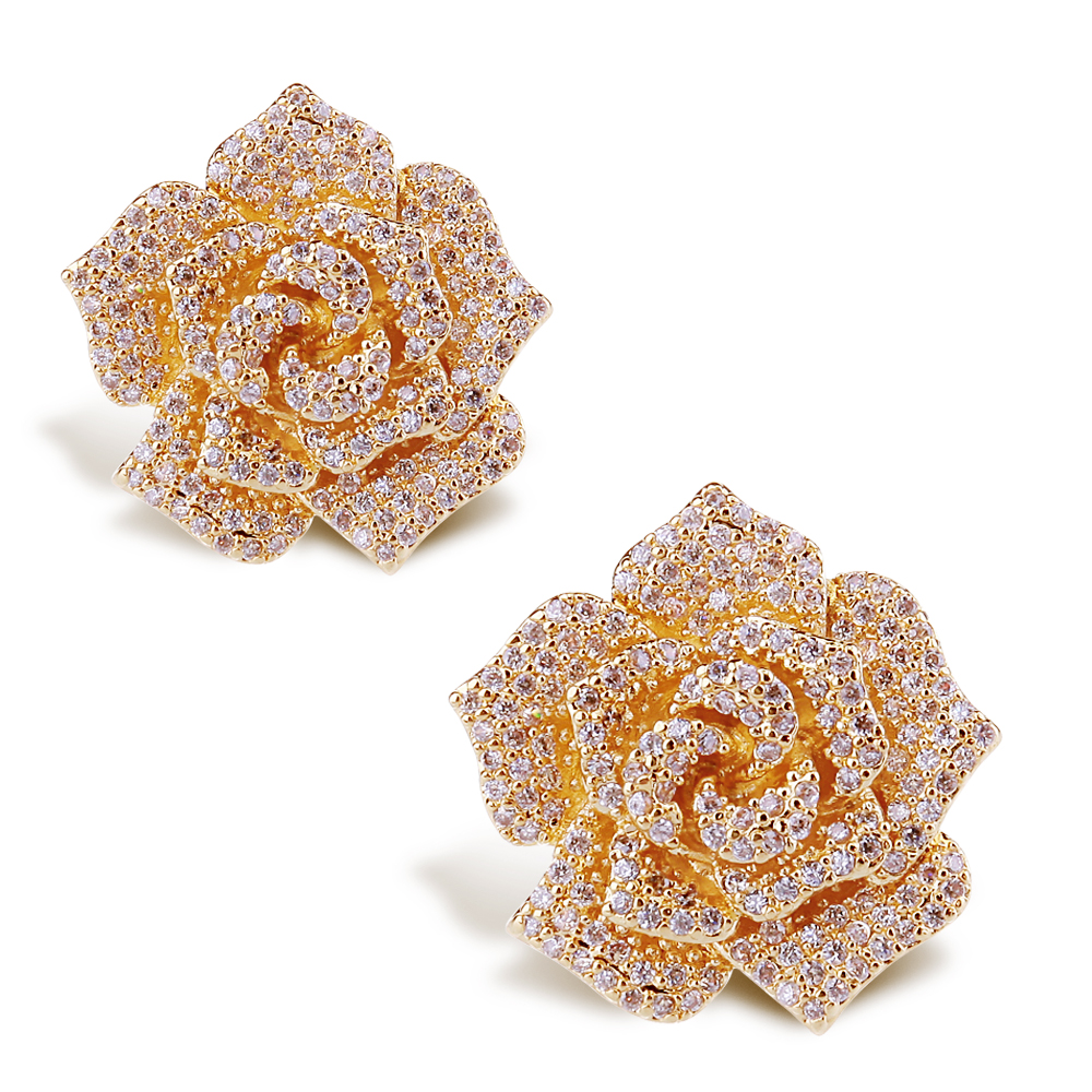 Rose Flower Earrings Cubic Zircon Women Flower Stud Earring 354 Pcs Of ...