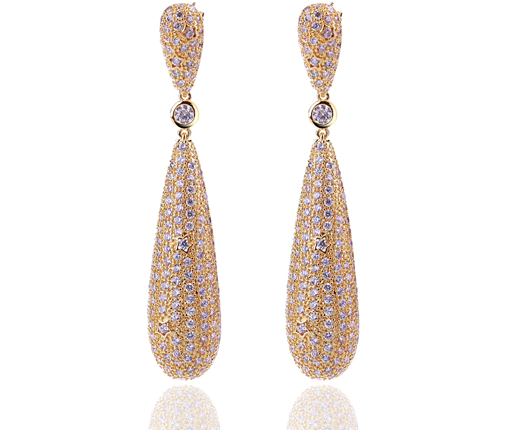 Long Party Earrings Classic Designparty Earrings Gold Plated With Zirconia Long Drop Earrings Bridal Earrings Luxury