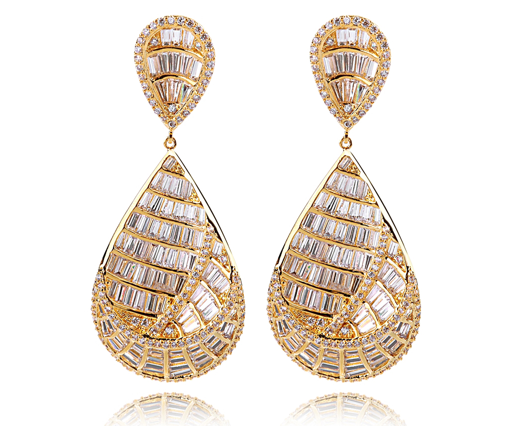 Party Earings Gold Plated With Zirconia, 2014 Earrings Brands, Wedding Bridal Earrings, Zircon Earrings